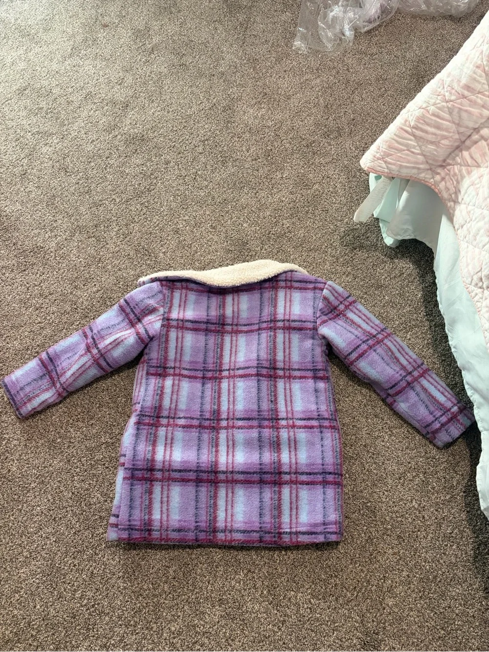 Cotton On Purple Plaid Faux-Sherpa Collar Kids Jacket